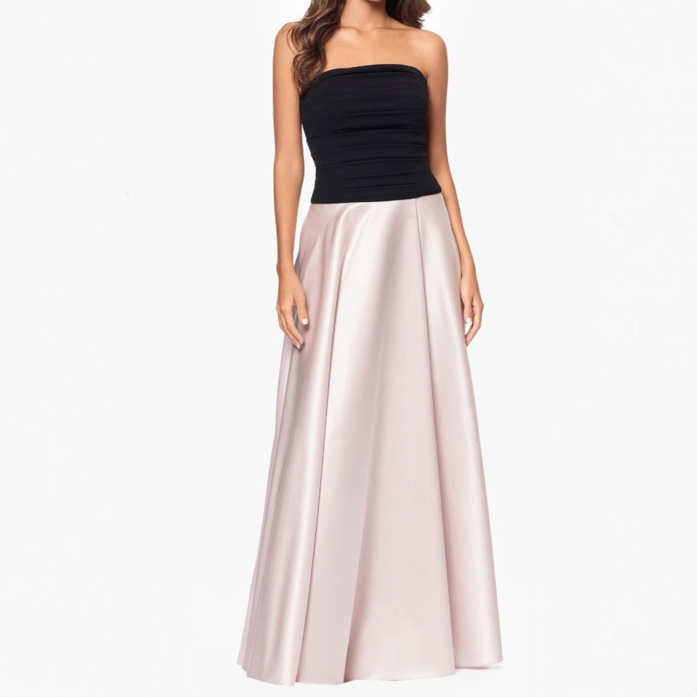 New Xscape Mixed Media Strapless Ball Gown Size 10 (Black/Beige)